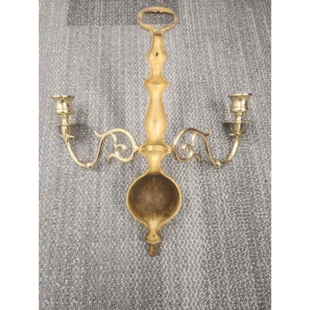 Vtg. Brass Two Arm Wall Sconce Candle Holder 12